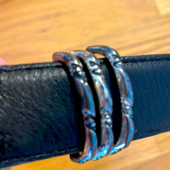 VTG Patricia Green Details Leather Belt Black Etched Buckle Medium Made IN USA - Picture 3 of 9